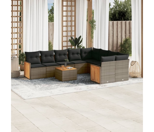Set de sofás de jardín 10 pzas con cojines ratán sintético gris