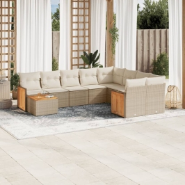 Juego de sofás jardín con cojines beige 10 pzas ratán sintético