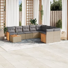 Juego de sofás jardín con cojines beige 10 pzas ratán sintético