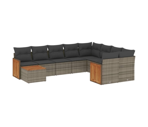 Set de sofás de jardín 10 pzas con cojines ratán sintético gris