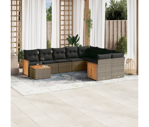 Set de sofás de jardín 10 pzas con cojines ratán sintético gris
