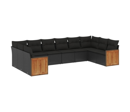 Set de sofás de jardín 10 pzas cojines ratán sintético negro