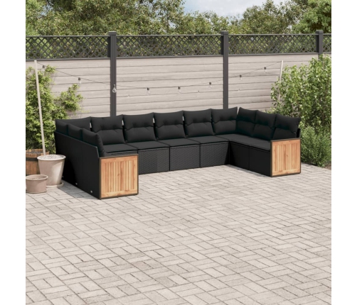 Set de sofás de jardín 10 pzas cojines ratán sintético negro