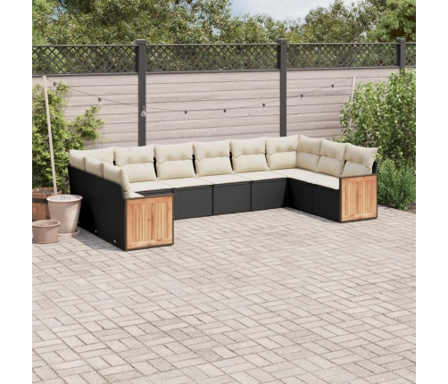 Set de sofás de jardín 10 pzas cojines ratán sintético negro