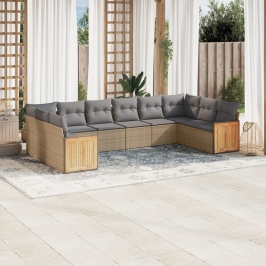 Juego de sofás jardín con cojines beige 10 pzas ratán sintético