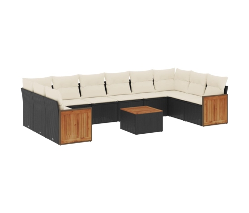 Set de sofás de jardín 11 pzas y cojines ratán sintético negro