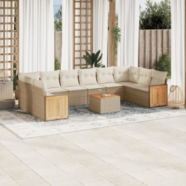 Set de sofás de jardín 11pzas con cojines ratán sintético beige