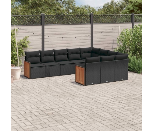 Set de sofás de jardín 10 pzas cojines ratán sintético negro
