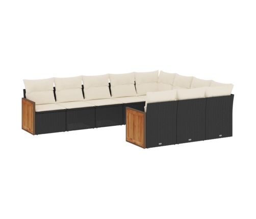 Set de sofás de jardín 10 pzas cojines ratán sintético negro