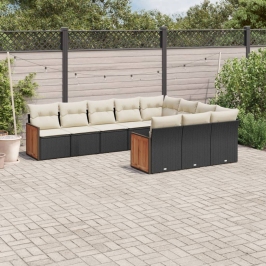 Set de sofás de jardín 10 pzas cojines ratán sintético negro