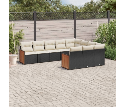 Set de sofás de jardín 10 pzas cojines ratán sintético negro