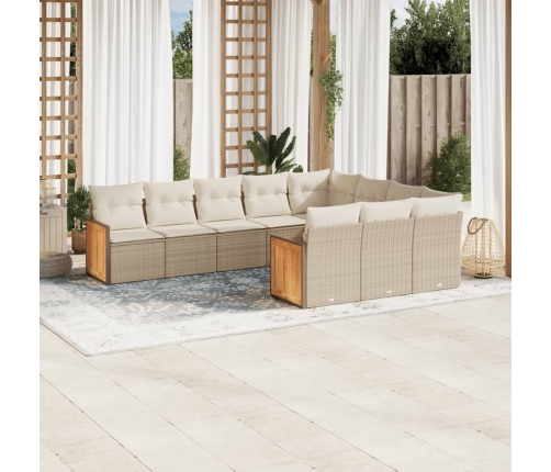 Juego de sofás jardín con cojines beige 10 pzas ratán sintético