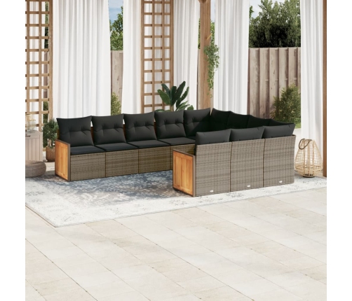Set de sofás de jardín 10 pzas con cojines ratán sintético gris