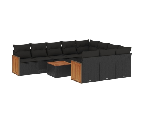 Set de sofás de jardín 11 pzas y cojines ratán sintético negro