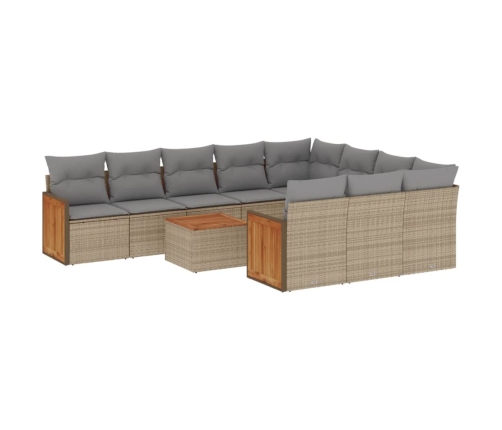 Set de sofás de jardín 11pzas con cojines ratán sintético beige