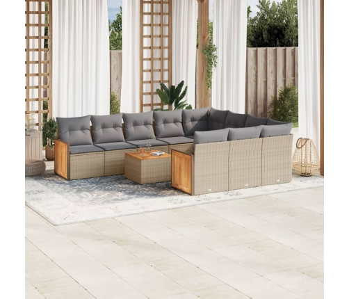 Set de sofás de jardín 11pzas con cojines ratán sintético beige