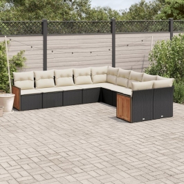 Set de sofás de jardín 10 pzas cojines ratán sintético negro