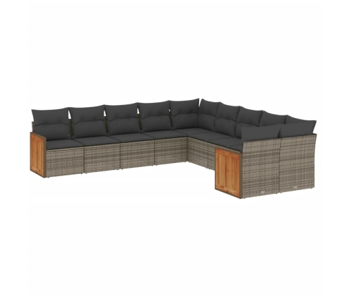 Set de sofás de jardín 10 pzas con cojines ratán sintético gris