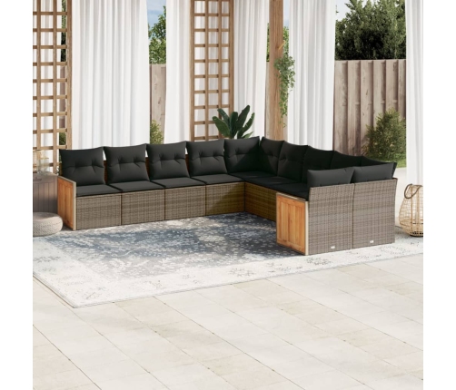 Set de sofás de jardín 10 pzas con cojines ratán sintético gris