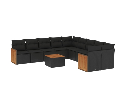 Set de sofás de jardín 11 pzas y cojines ratán sintético negro