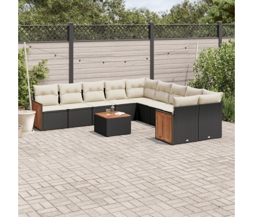 Set de sofás de jardín 11 pzas y cojines ratán sintético negro