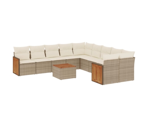 Set de sofás de jardín 11pzas con cojines ratán sintético beige