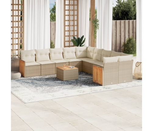 Set de sofás de jardín 11pzas con cojines ratán sintético beige