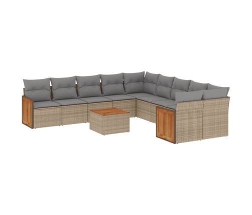 Set de sofás de jardín 11pzas con cojines ratán sintético beige