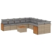 Set de sofás de jardín 11pzas con cojines ratán sintético beige