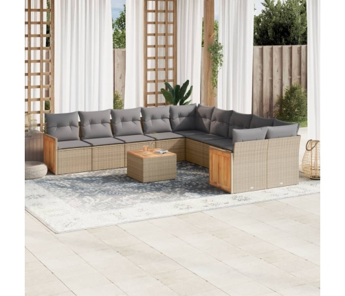 Set de sofás de jardín 11pzas con cojines ratán sintético beige