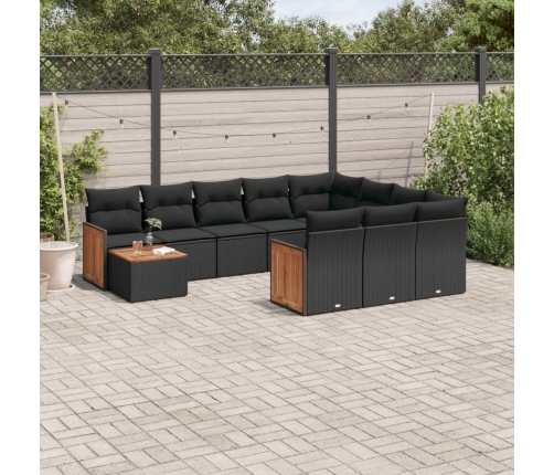Set de sofás de jardín 11 pzas y cojines ratán sintético negro