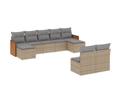 Set de sofás de jardín 9 pzas con cojines ratán sintético beige