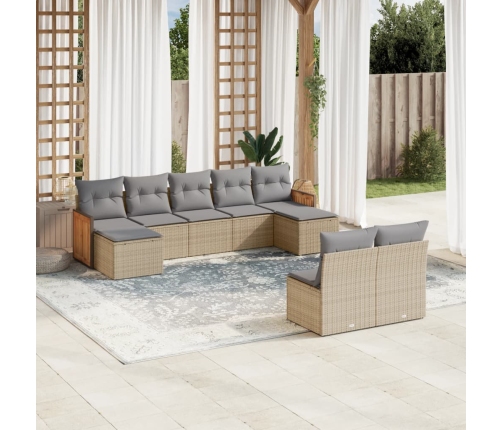 Set de sofás de jardín 9 pzas con cojines ratán sintético beige