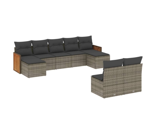 Set de muebles de jardín 9 pzas y cojines ratán sintético gris