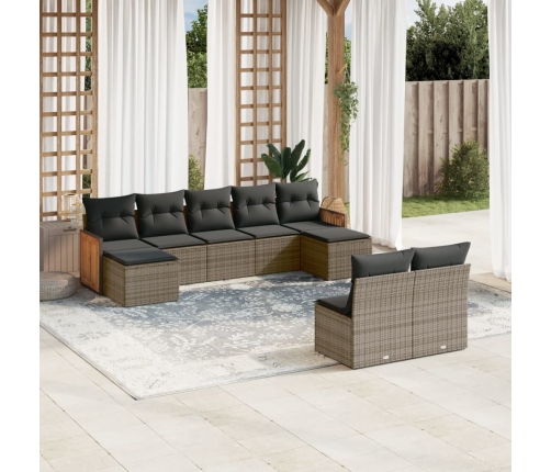 Set de muebles de jardín 9 pzas y cojines ratán sintético gris
