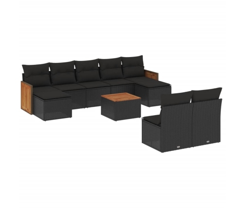 Set de sofás de jardín 10 pzas cojines ratán sintético negro