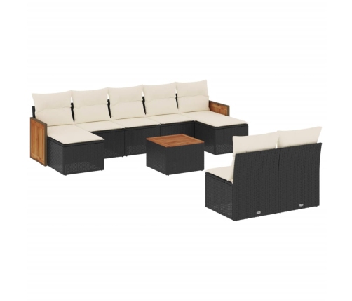 Set de sofás de jardín 10 pzas cojines ratán sintético negro