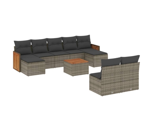 Set de sofás de jardín 10 pzas con cojines ratán sintético gris