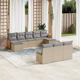 Juego de sofás jardín con cojines beige 10 pzas ratán sintético