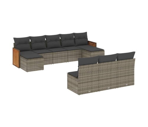 Set de sofás de jardín 10 pzas con cojines ratán sintético gris