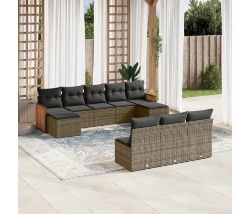 Set de sofás de jardín 10 pzas con cojines ratán sintético gris