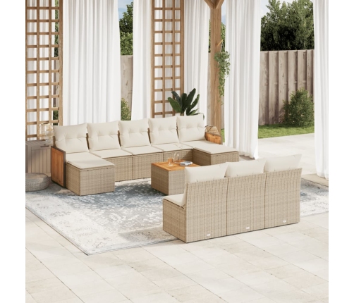 Set de sofás de jardín 11pzas con cojines ratán sintético beige