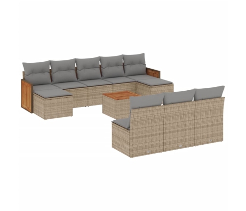 Set de sofás de jardín 11pzas con cojines ratán sintético beige