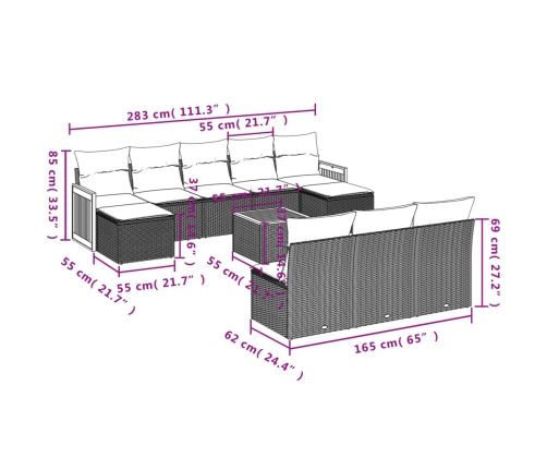 Set de sofás de jardín 11pzas con cojines ratán sintético beige