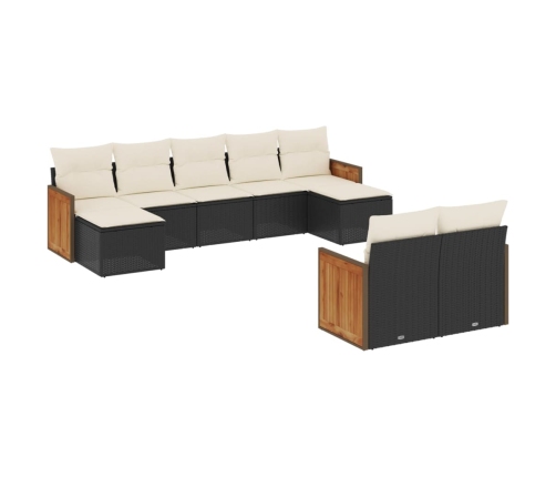 Set de sofás de jardín 8 piezas y cojines ratán sintético negro