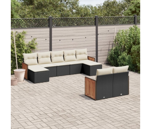 Set de sofás de jardín 8 piezas y cojines ratán sintético negro