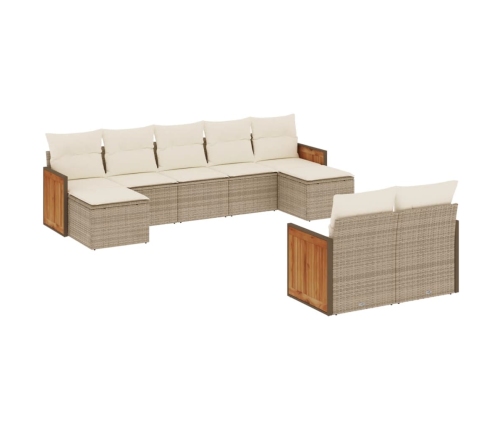 Set de sofás de jardín 9 pzas con cojines ratán sintético beige