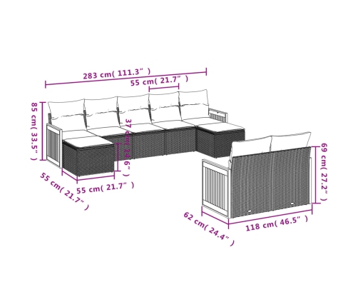 Set de sofás de jardín 9 pzas con cojines ratán sintético beige
