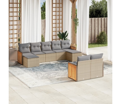 Set de sofás de jardín 9 pzas con cojines ratán sintético beige
