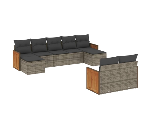 Set de muebles de jardín 9 pzas y cojines ratán sintético gris
